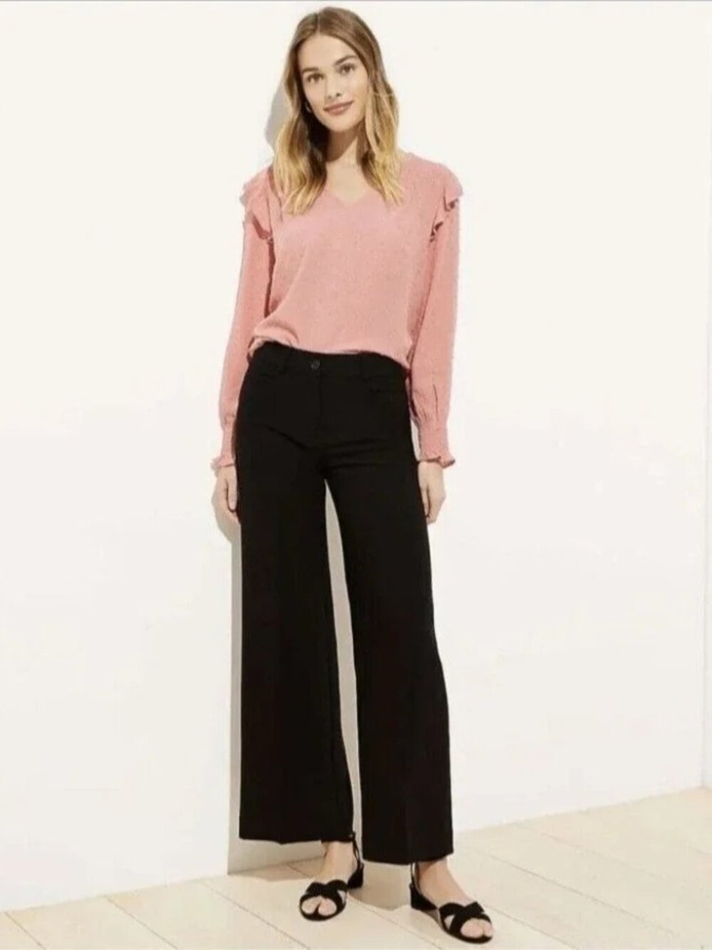 LOFT Black Wool Wide Leg Dress Trousers - Like New